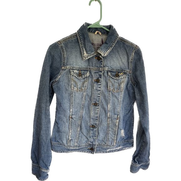 Hollister Jean Jacket Distressed Destroyed Women Size L - Picture 1 of 9